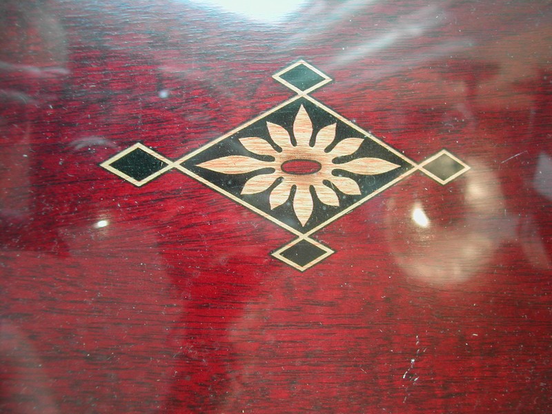 Lovely Vintage Inlay Wood & Glass Tray Brass Handles