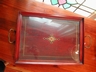 Lovely Vintage Inlay Wood & Glass Tray Brass Handles