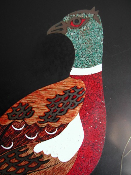 Couroc of Monterey Wood & Bakelite Inlay Pheasant Bird Tray 1960