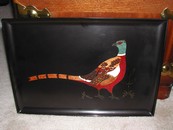 Couroc of Monterey Wood & Bakelite Inlay Pheasant Bird Tray 1960
