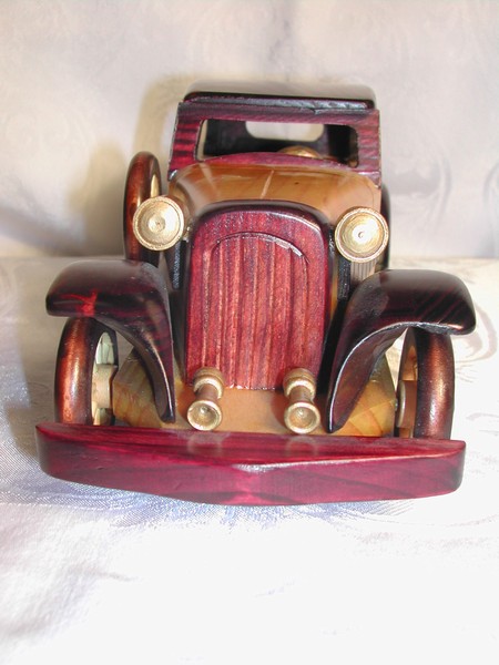 A Hand Made Wood MG Car Model Stained