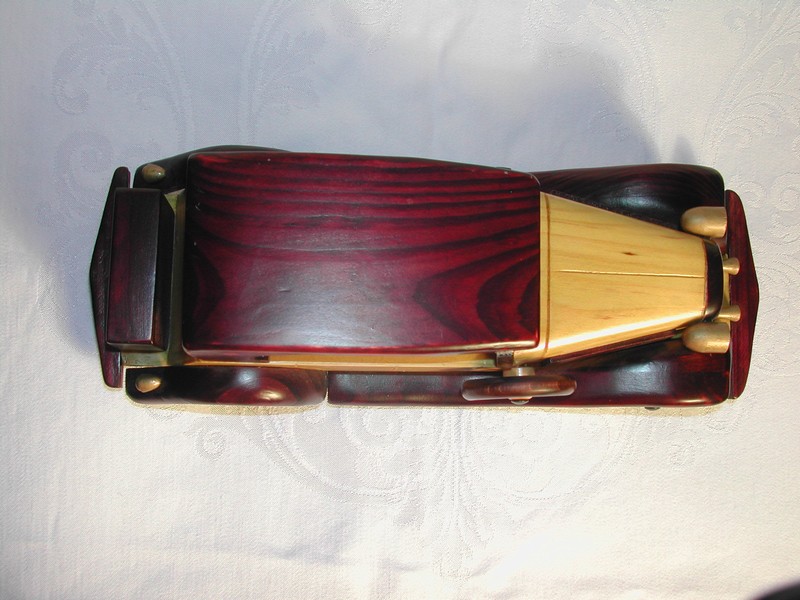 A Hand Made Wood MG Car Model Stained