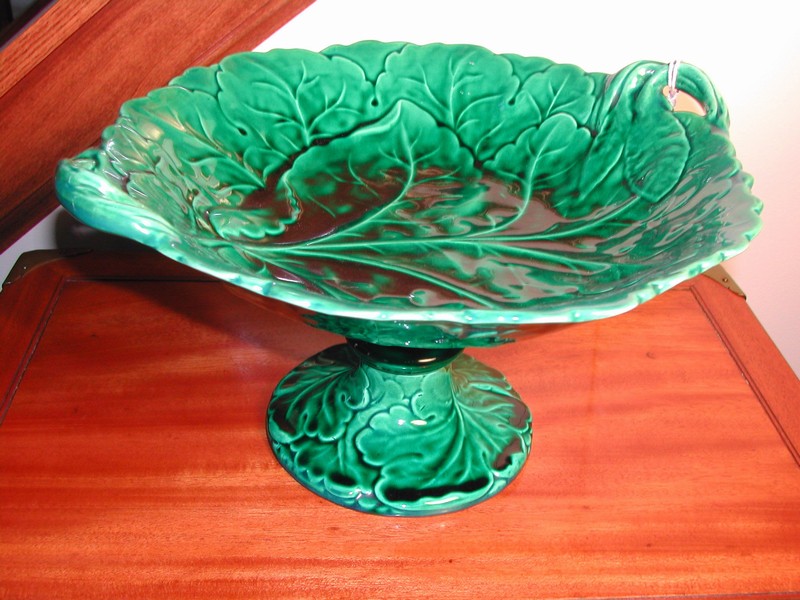 Impressive Majolica Leaf Handled Compote Minton Mark