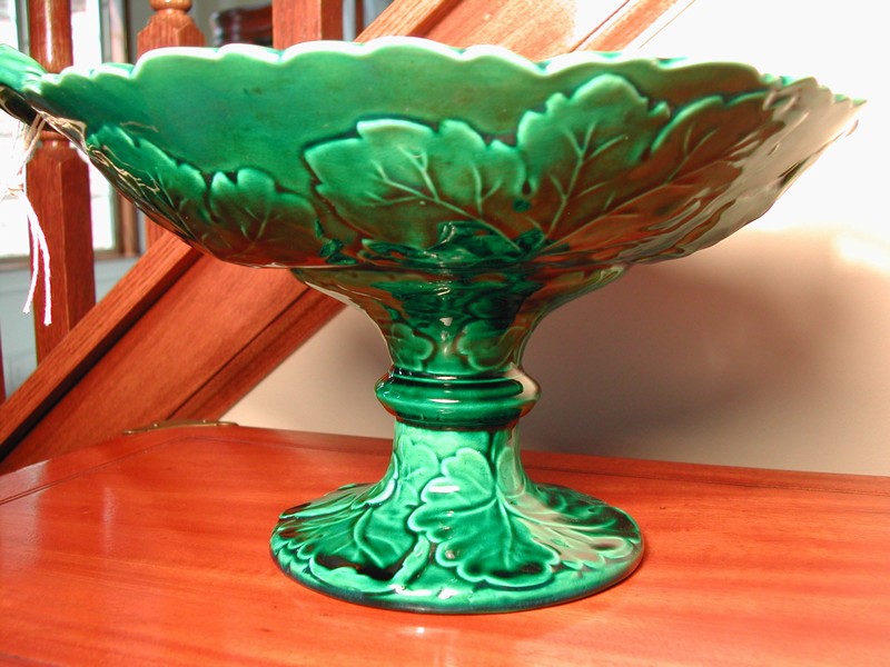 Impressive Majolica Leaf Handled Compote Minton Mark