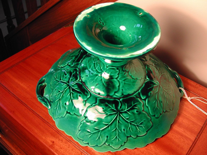 Impressive Majolica Leaf Handled Compote Minton Mark