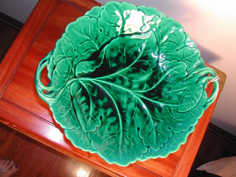 Impressive Majolica Leaf Handled Compote Minton Mark