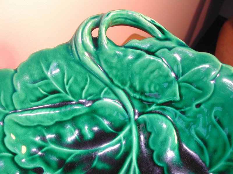 Impressive Majolica Leaf Handled Compote Minton Mark