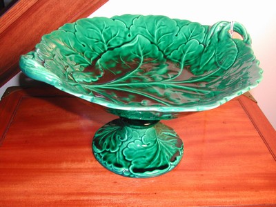 Impressive Majolica Leaf Handled Compote Minton Mark