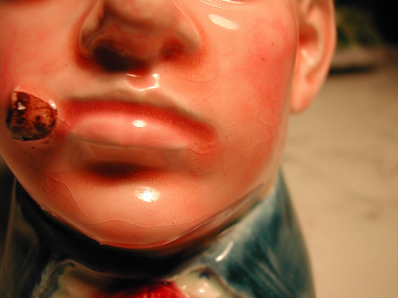 Austrian Tobacco Humidor Character Majolica "Man with Cigar"