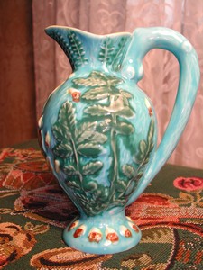 Vintage Majolica Ewer, Minton "Style" Fern & Bell Flower