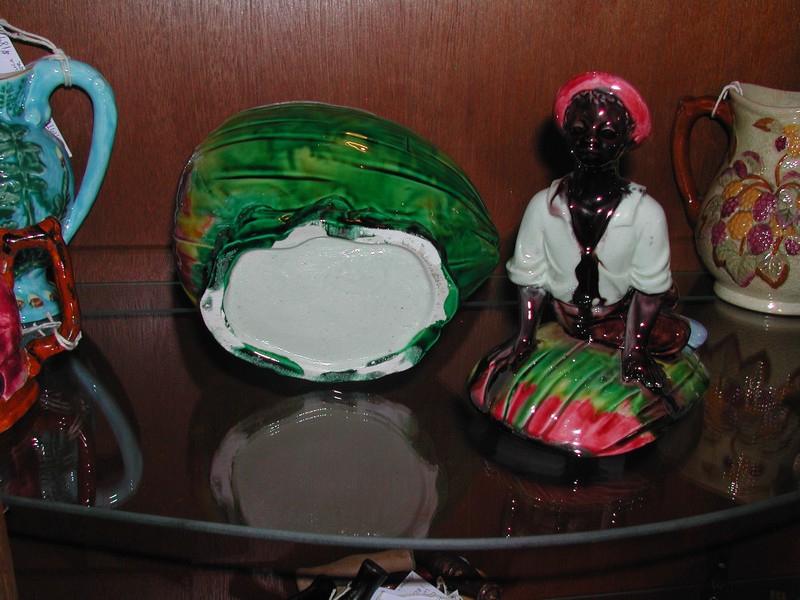 Majolica Humidor Black Americana Boy Watermelon (vintage)