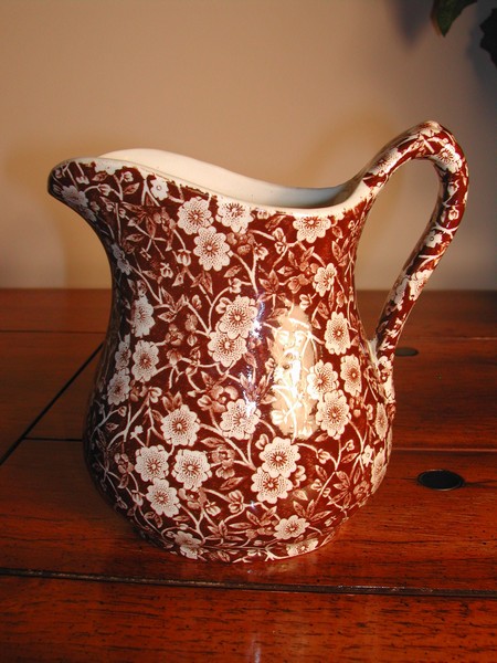 Brown & White Calico Chintz Pitcher Vintage England