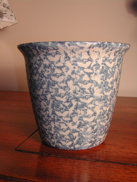 Blue & White Spongeware Bread Pot