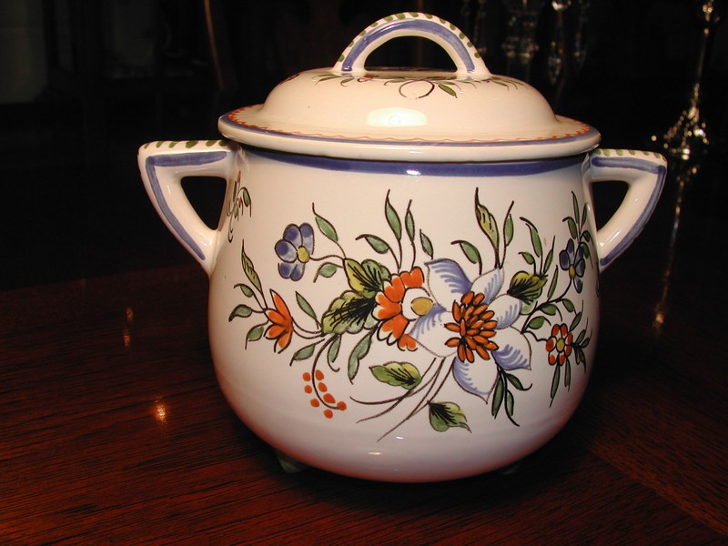 Meillonnas Faience Hand Painted Footed Cache Pot France