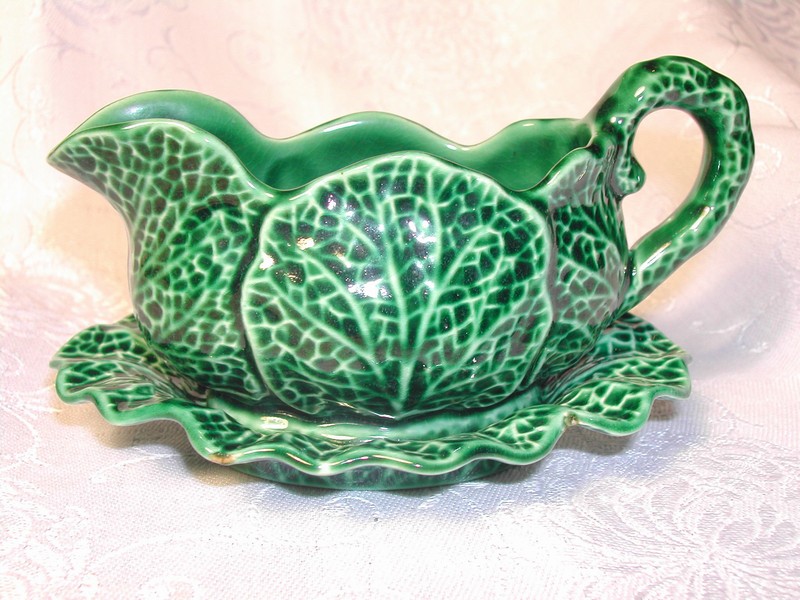 Shorter & Son Ltd. England Green Cabbage Leaf Majolica Creamer
