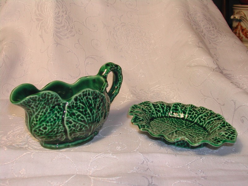 Shorter & Son Ltd. England Green Cabbage Leaf Majolica Creamer