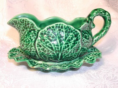 Shorter & Son Ltd. England Green Cabbage Leaf Majolica Creamer