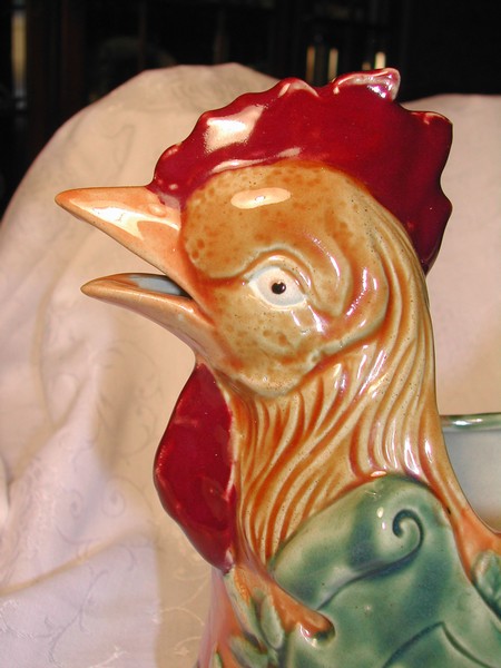 Frie Onnaing Style French Majolica (Barbotine) Rooster Pitcher