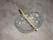 Old Glass Fruit Bowl/Wicker Handle