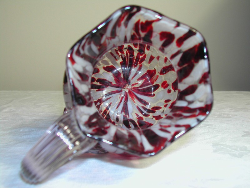 Stunning Victorian Style Glass Pitcher Ruby & White Spatter Over