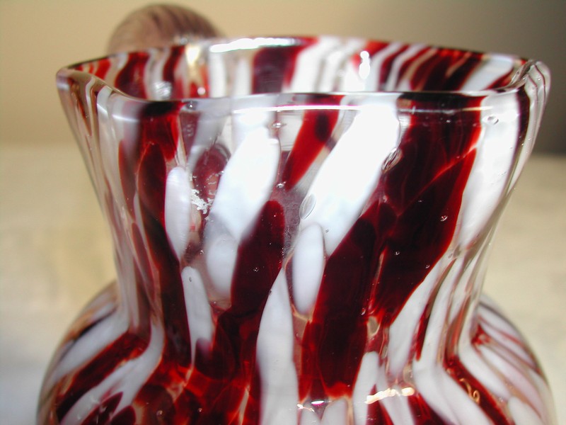 Stunning Victorian Style Glass Pitcher Ruby & White Spatter Over