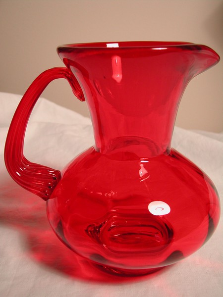 Blenko Ruby Red Hand Blown Art Glass Pitcher