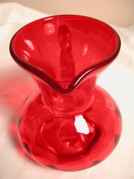 Blenko Ruby Red Hand Blown Art Glass Pitcher