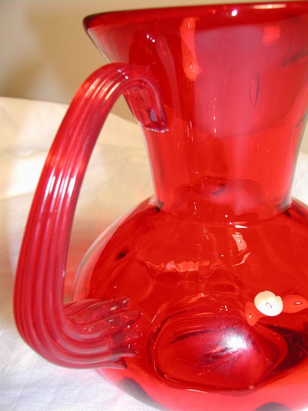 Blenko Ruby Red Hand Blown Art Glass Pitcher