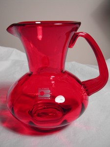 Blenko Ruby Red Hand Blown Art Glass Pitcher