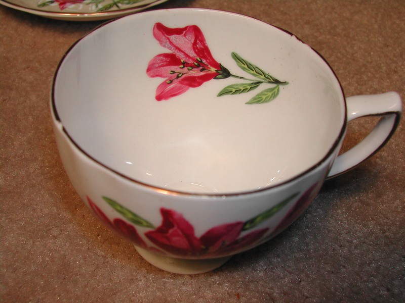 Cranberry Lilies Staffordshire Teacup & Saucer