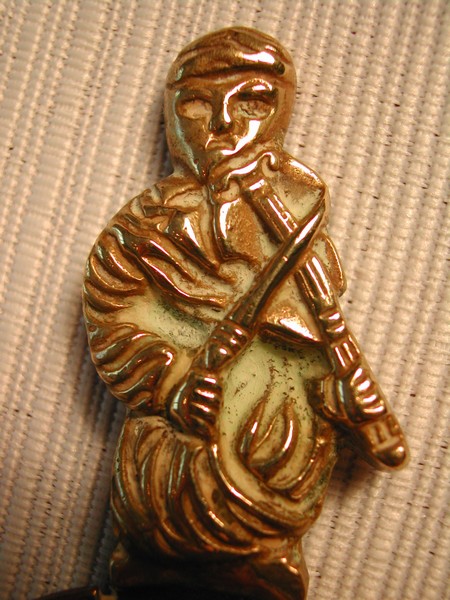 Brass Tea Caddy Spoon England "Violin Player"