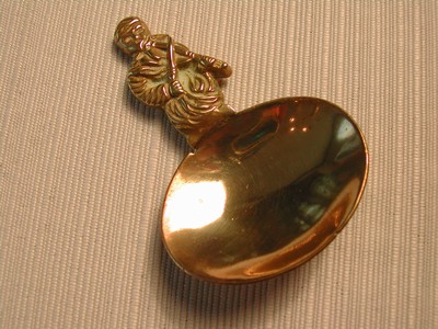 Brass Tea Caddy Spoon England "Violin Player"