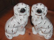 Vintage Staffordshire White & Gold Spaniels