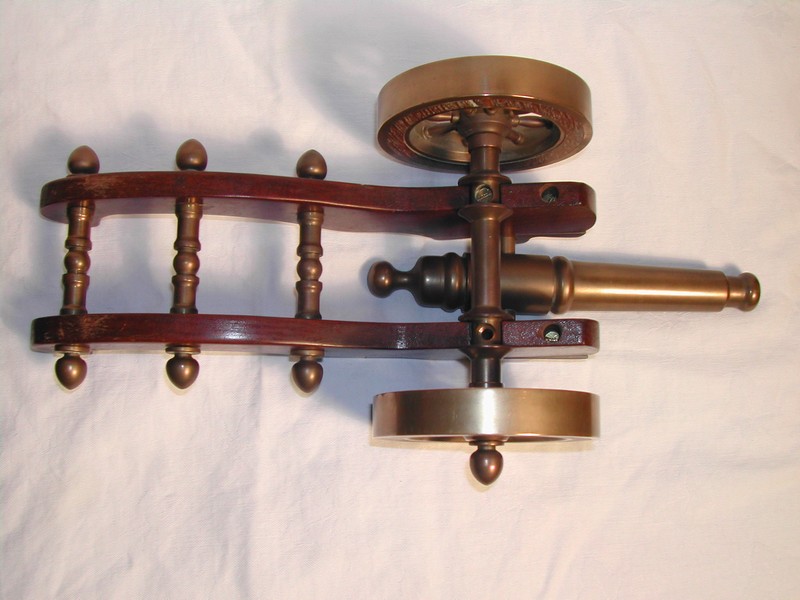 Handsome Vintage English Brass/Bronze and Wood Cannon Statue