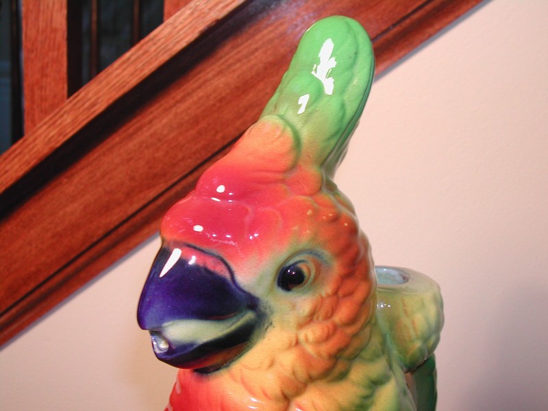 Vintage St. Clement French Majolica (Barbotine) Parrot Decanter
