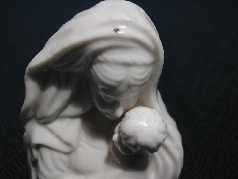 Vintage French Porcelain Virgin & Child Statue