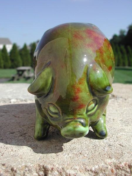 Vintage Majolica Ceramic Art Pottery Pig Piggy Bank