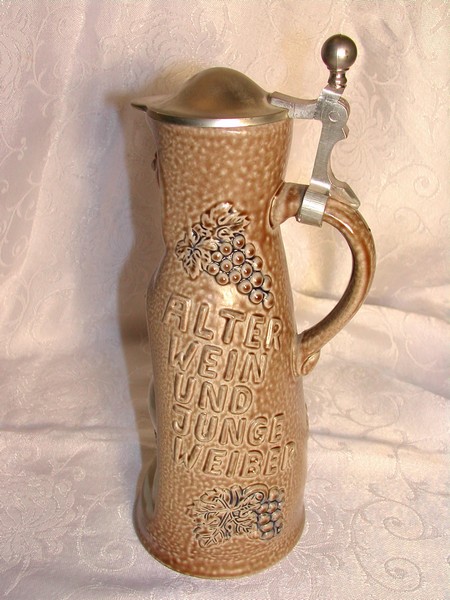 A Wine Stein / Pitcher Art Pottery Nude Female King Germany
