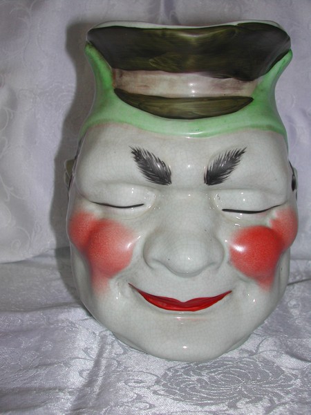 Large Vintage Sarreguemines Style Puck Character Jug (Pitcher)