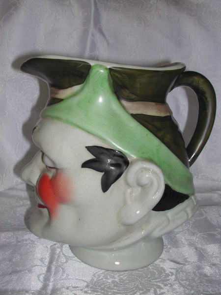 Large Vintage Sarreguemines Style Puck Character Jug (Pitcher)