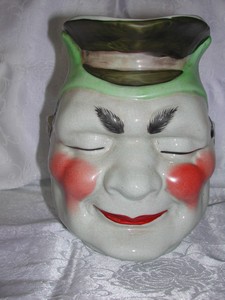 Large Vintage Sarreguemines Style Puck Character Jug (Pitcher)