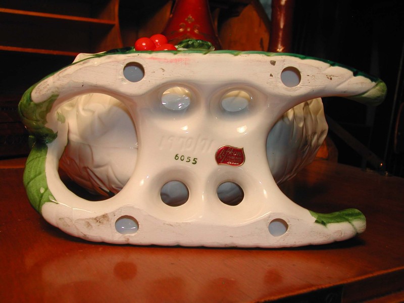 Lefton White Holly Berry Sleigh Dish Vintage