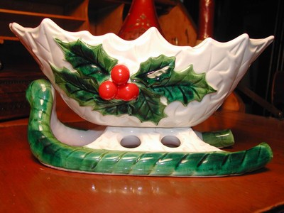 Lefton White Holly Berry Sleigh Dish Vintage