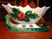 Lefton White Holly Berry Sleigh Dish Vintage