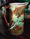 Antique English Majolica Acorn Pitcher Mottled Tree Trunk
