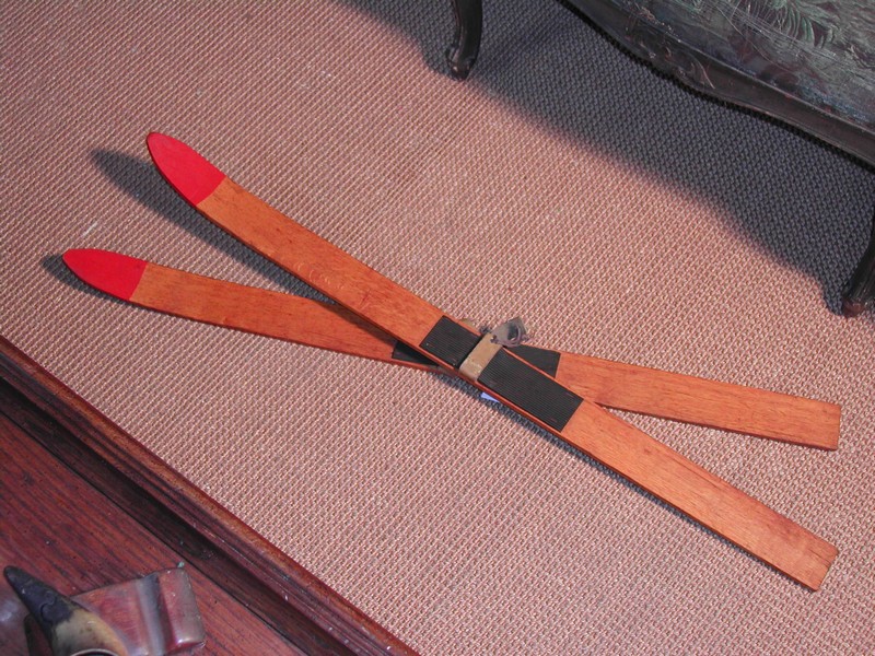 Pair of Vintage Children’s Oak Skis – Red Tips