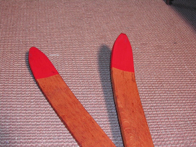 Pair of Vintage Children’s Oak Skis – Red Tips
