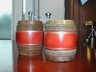 French Wood & Leather Barrel Salt & Pepper Vintage