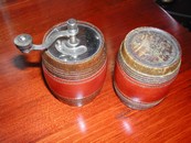 French Wood & Leather Barrel Salt & Pepper Vintage