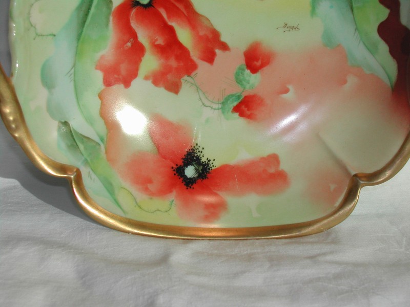 Limoges Hand Painted Poppies Bowl - Artist Signed